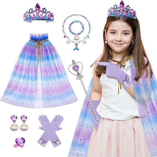 Mermaid Toddler Toys for Ages 4-6, Princess Dress Up for Girls 3-8, 10Pcs Shiny Princess Cape Set Toys for Little Girls 3 4 5 6 7, Kid Toys for Christmas Gifts Birthday Party Favors Pretend Play