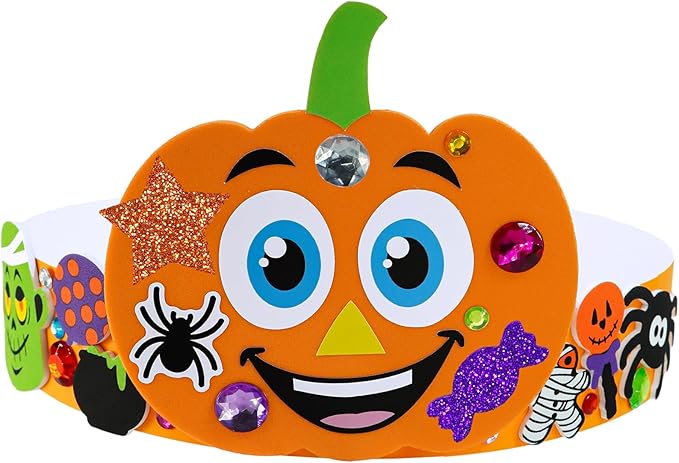 Winlyn 24 Sets Halloween Headbands Craft Kits DIY Crown Art Sets Spider Bat Jack-o'-Lantern Witch Hat with Halloween Foam Stickers Crafts for Kids Classroom Activities Halloween Party Trick-or-Treat