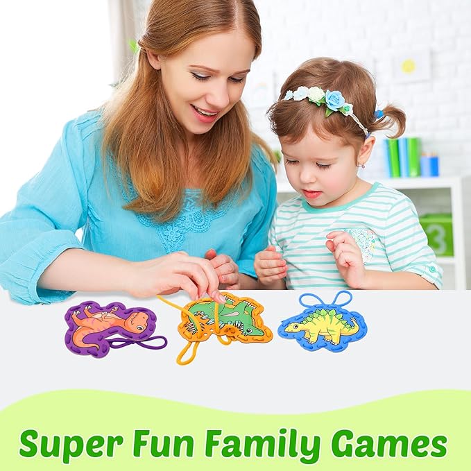 Aizweb Dinosaur Lacing Cards,Sewing Kit for Toddlers, Fine Motor Skill Toys,Threading Toys for Preschoolers,Shoe Tying Practice Art and Craft for Kids Educational Kindergarten Learning Activities