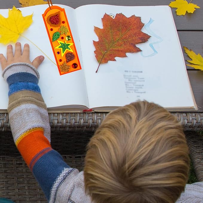 Winlyn 36 Sets Fall Craft Kits Fall Crafts DIY Fall Leaf Bookmarks Decorations Art Sets Autumn Maple Leaf Glitter Leaf Foam Stickers Arts and Crafts for Kids Thanksgiving Halloween Classroom Activity