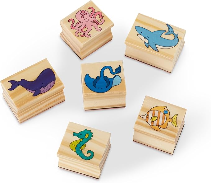 Melissa & Doug Jumbo Deluxe Wooden Stamp Set Animals (40 Stamps, 7 Markers, 3 Colored Ink Pads)