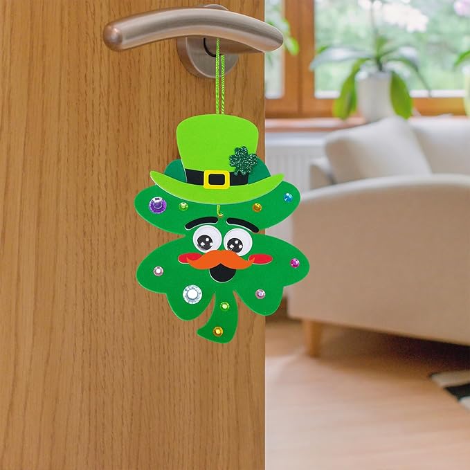 Winlyn 27 Sets St. Patrick's Day Decorations Lucky Shamrock Ornaments DIY St. Pat's Craft Kits Four-Leaf Clover Irish Lucky Shamrock Foam Stickers for Kids Party Classroom Home Activities Art Project