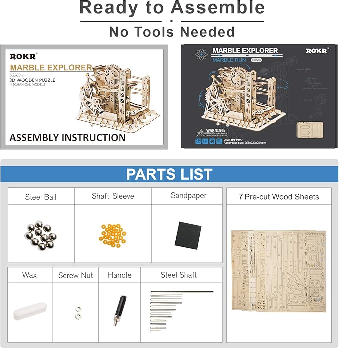 ROKR Marble Run 3D Wooden Puzzles Model Building Kits for Adults - Educational Project Brain Teaser, DIY Crafts for Adults & Kids (Ladder)