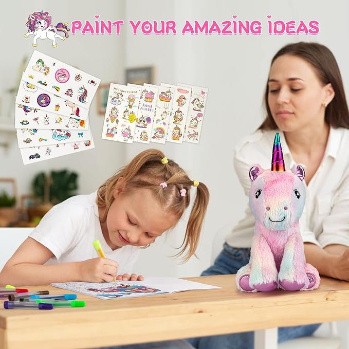 PERRYHOME Unicorn Toys for Girls Unicorn Gift Set with Unicorn Stuffed Animal, Unicorn Coloring Book, Unicorn Necklace & Bracelet, Unicorn Themed Girl Gift Toy Birthday Gift Nude Pink