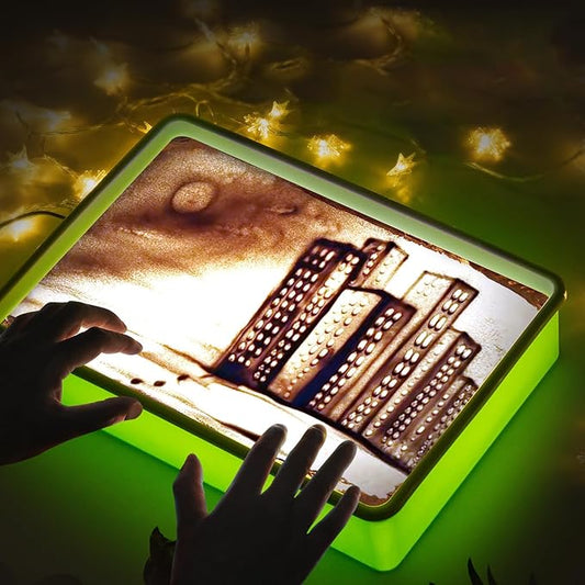 SueLuxDesigns Light Table for Kids, Sand Painting Light Box, Light Table Manipulative, Light Table Sand Art Kits Present for Girls and Boys, Green