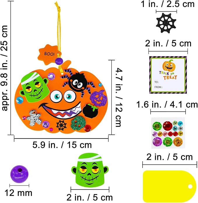 Winlyn 36 Sets Halloween Craft Kits Fall Crafts DIY Pumpkin Bat Black Cat Ghost Candy Corn Frankenstein Ornaments Art Sets Halloween Foam Stickers for Kids Classroom Activities Halloween Party Treats