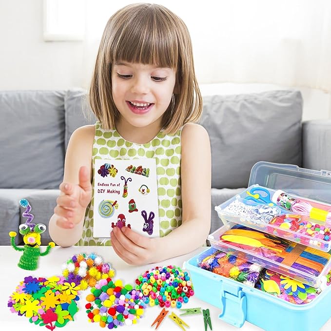 VLUSSO Arts and Crafts Supplies for Kids DIY Craft Kits Art Supplies Materials Kids Crafts Set with Pipe Cleaners Craft Box Preschool Homeschool Toys Gift for Kids Boys and Girls Age 4 5 6 7 8