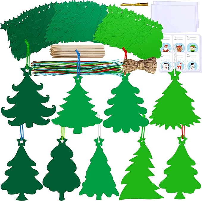 Winlyn 54 Sets 9 Styles Magic Color Scratch Green Christmas Tree Ornaments Christmas Rainbow Scratch Art Decorations Christmas Craft Kits for Kids Classroom Activities Winter Season Party Favors