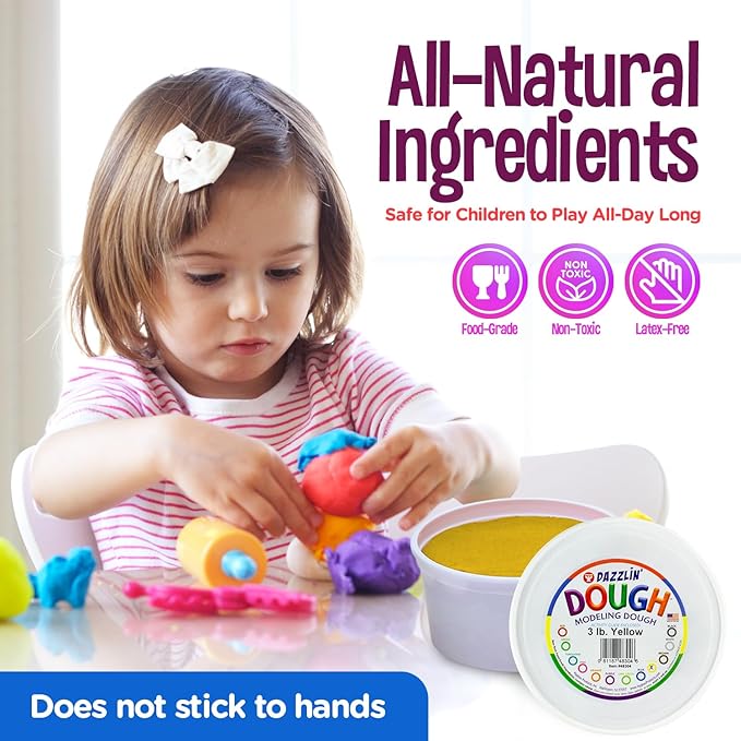 Hygloss Play Modeling Dough - Yellow Dough Unscented - Safe & Non-Toxic for Kids Arts & Crafts - Party Favors - Classroom Supplies - 3lb