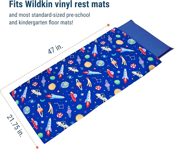 Wildkin Kids Nap Mat Cover for Boys & Girls, Sewn-in Flap Design Rest Mat Cover, Perfect for Preschool and Daycare, Fits our Vinyl Nap Mat up to 1.5 Inches Including Basic Sleep Mat(Out of This World)