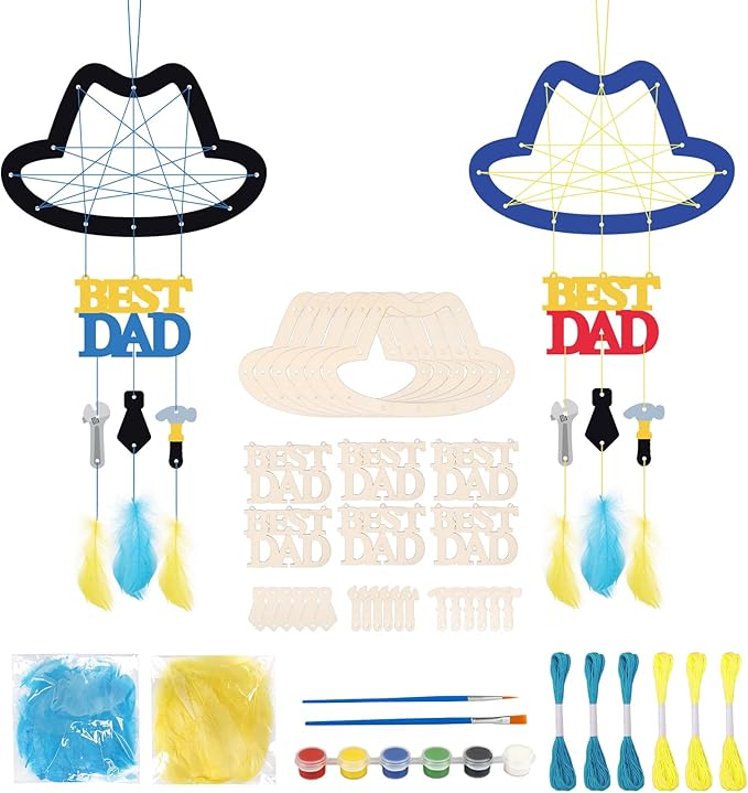 Fennoral 6 Pack DaD Dream Catcher Craft Kit for Kids Paint You Own Father's Day Dreamcatcher DIY Coloring Wooden Art and Craft for Art Activity Project Father Gifts from Daughter Son