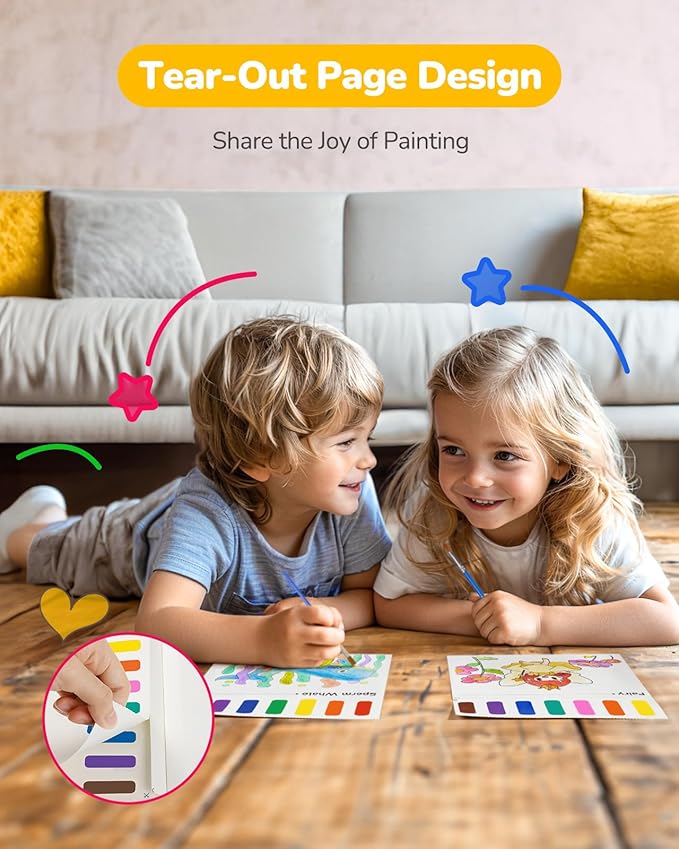 TECJOE 3 Pack Paint with Water Coloring Books for Toddlers, Watercolor Paint Set with 6 Brushes, Painting Activity for Kids Ages 4 5 6 7 8, Arts & Crafts Toy, Princess, Dinosaur & Sea