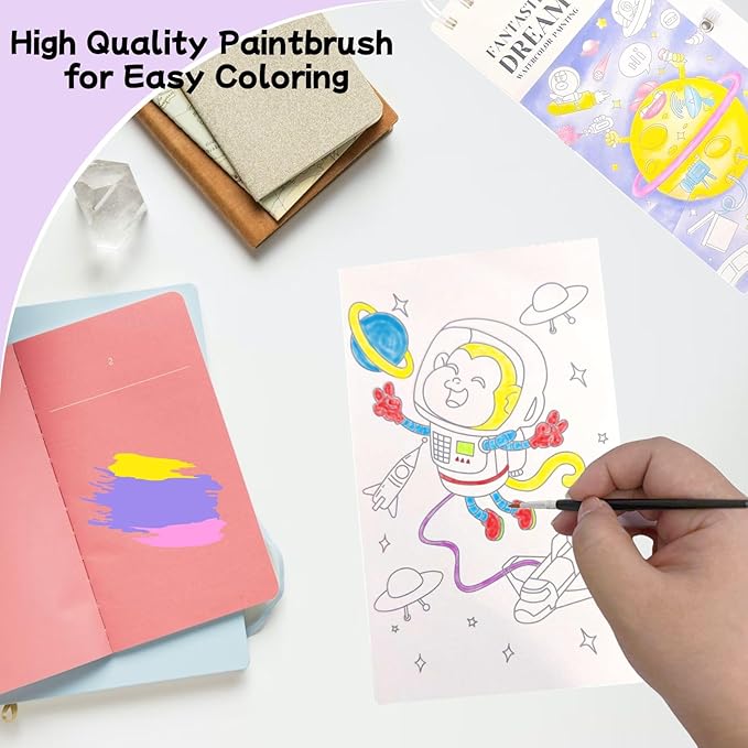Riomhorry Water Coloring Books for Toddlers, Water Painting Easel Books with Brush for Kids Ages 2-4, 4-8, Watercolor Book to Toddler Painting Activities, Fantastic Space