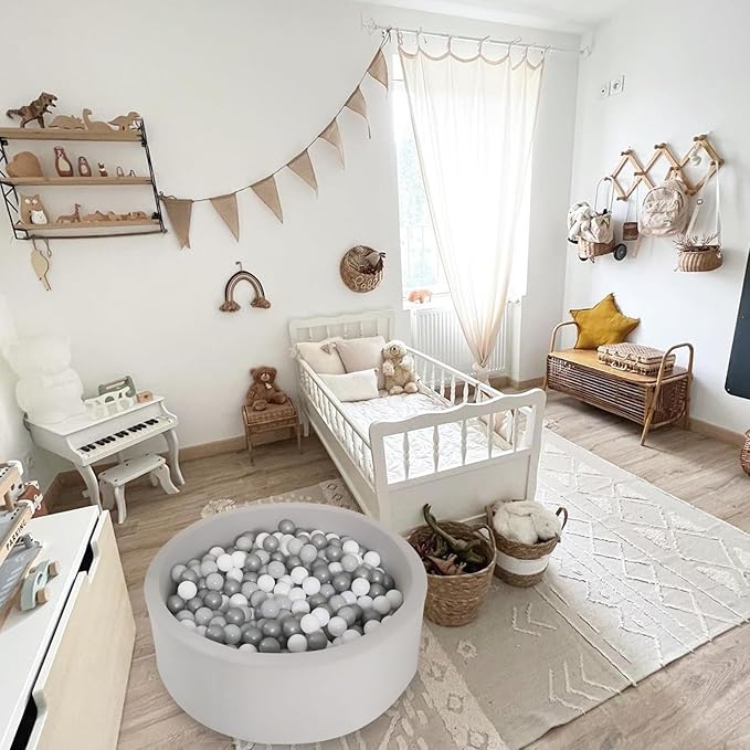 GOGOSO Ball Pit Balls - Plastic Play Pitballs Christmas Pelota Decoration, Grey, Light Grey, White for Baby Gifts Use for Kids Playpen Pool, 2.2 Inch, 100 pcs