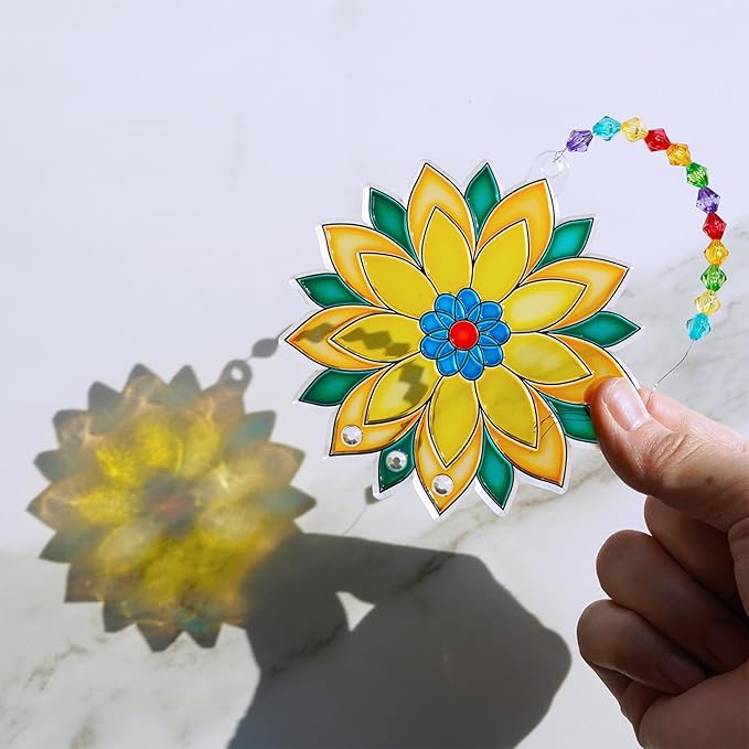 Winlyn 24 Sets Lotus Flower Suncatcher Wind Chimes Decorations DIY Window Paint Art Stickers Craft Kits Flower Sun Catchers for Kids Classroom Birthday Spring Summer Party Activities Art Project
