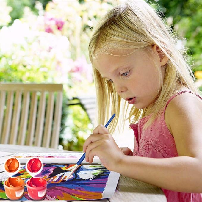 Elftoyer Paint by Numbers for Kids & Adults & Beginner, DIY Canvas Painting Gift Kits for Home Decoration - Colorful Dog 12 x 16 inch (Wooden Frame)