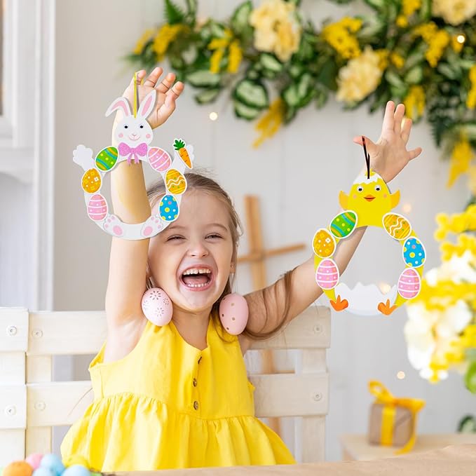 Fennoral 6 Pack Easter Wreath Craft Kit for Kids Make You Own Bunny Chick Wreath Foam Sticker Ornament DIY Easter Arts and Crafts for Art Activities Spring Easter Decoration Supplies