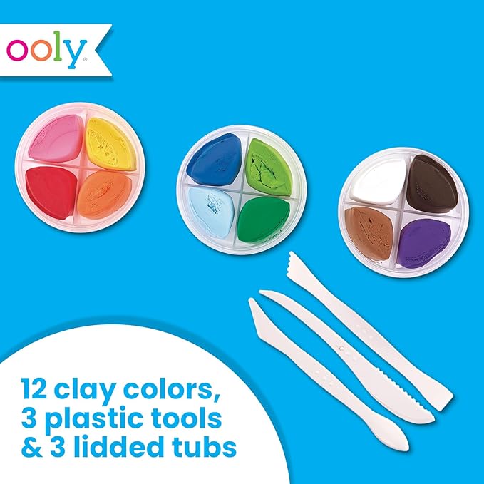 Ooly Creatibles, 12 Colors Air Dry Clay Kit for Kids Craft, Modeling Clay with 3 Shaping Tools, Craft Supplies & Materials, Airdry DIY Art Set for Kids Ages 6 and Up
