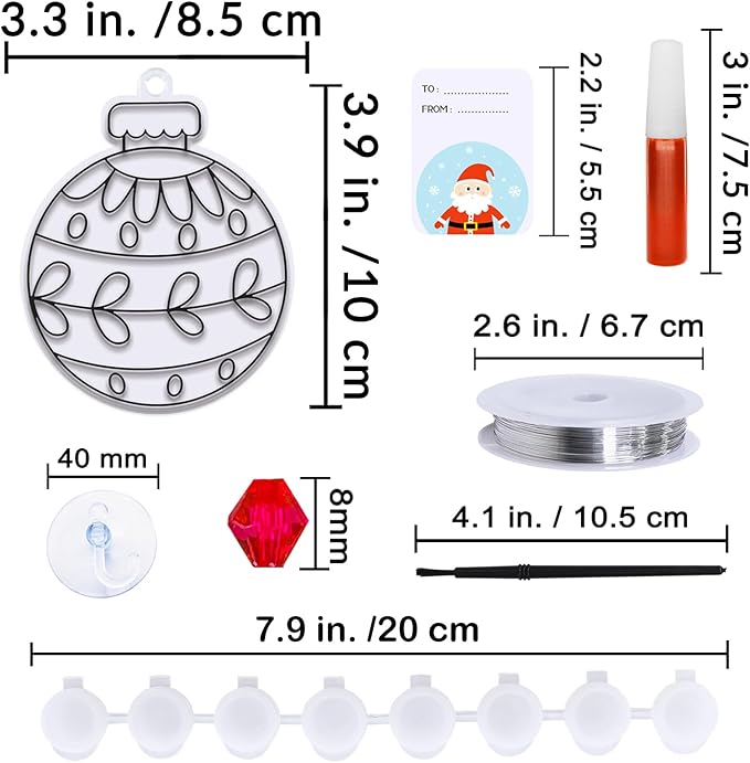Winlyn 30 Sets Christmas Bauble Suncatcher Ornaments DIY Window Paint Art Suncatchers Craft Kits Winter Christmas Ball Sun Catchers for Kids Holiday Classroom Party Decorations Art Project