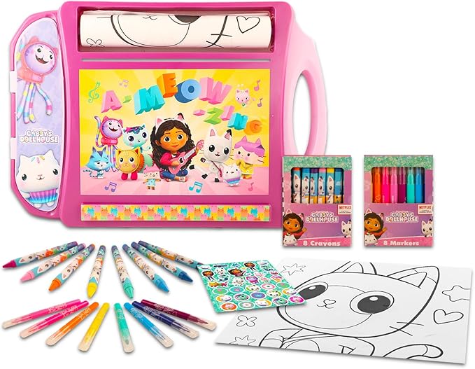 DreamWorks Gabby Dollhouse Art Desk Set - Bundle with Gabby's Dollhouse Lap Desk with Coloring Pages, Coloring Utensils, Stickers and More | Coloring Books for Kids