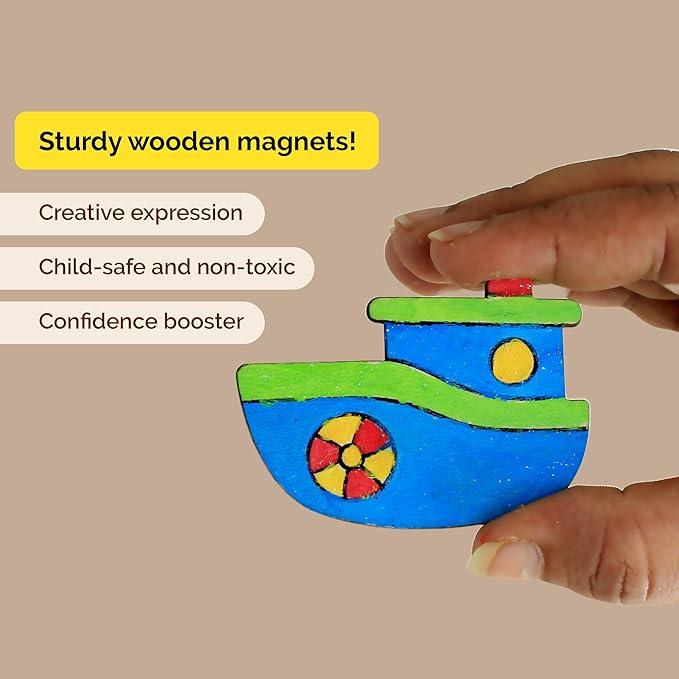 DIY Wooden Magnets Car, Truck, Boat, Plane, Wood Painting Arts and Craft Supplies for Boys Girls Ages 6 7 8 9 10 11 & 12, Easter Gifts, Birthday Party Activities Craft, Valentine's Day Gift for Kids