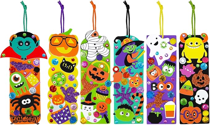 Winlyn 36 Sets Halloween Crafts Kits Fall Crafts DIY Halloween Bookmarks Ornaments Art Sets Bats Monster Jack-O'-Lantern Ghost Foam Stickers Arts and Crafts for Kids Classroom Activities Party Favors