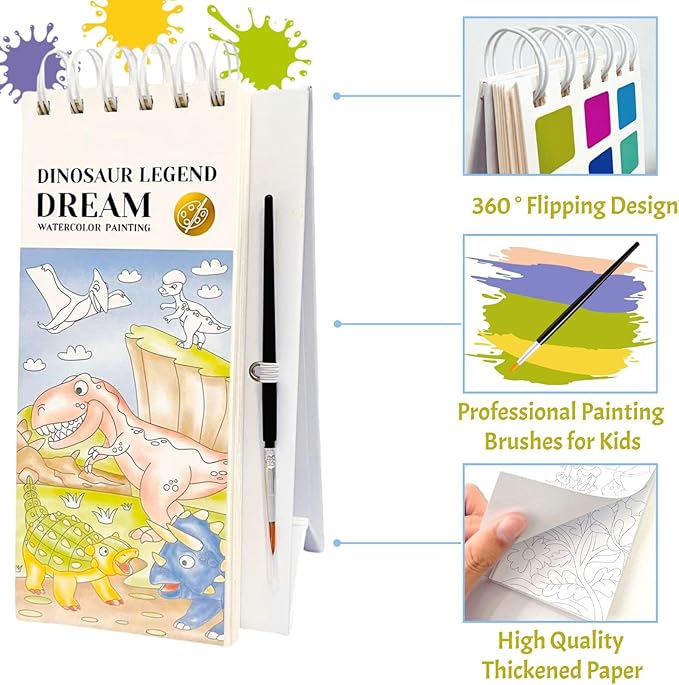 Riomhorry Water Coloring Books for Toddlers, Water Painting Easel Books with Brush for Kids Ages 2-4, 4-8, Watercolor Book to Toddler Painting Activities, Dinosaur Legend