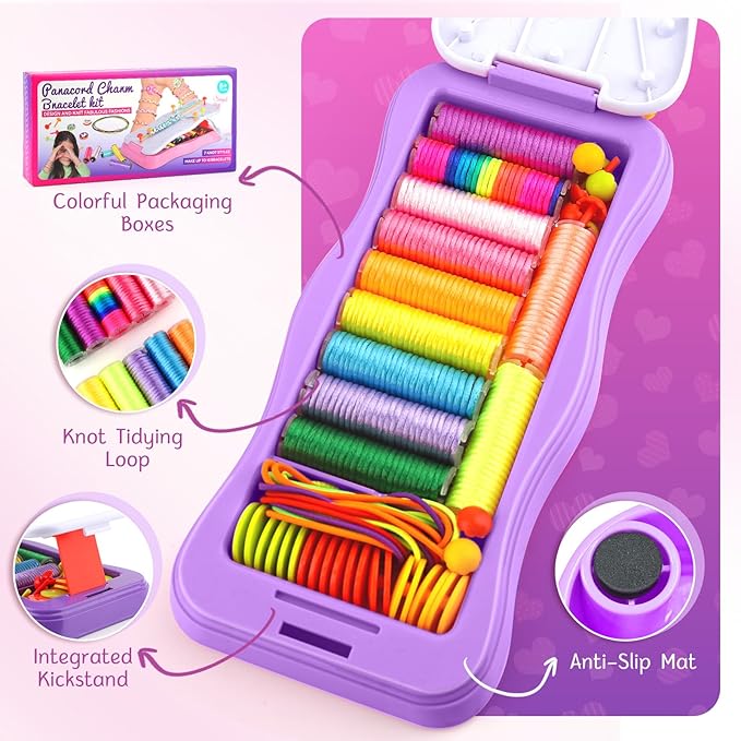 Friendship Bracelet Kit & Rubber Bracelet Making Kit for Teen Girl Gifts Trendy Stuff, 7 8 9 10 11 12+ Year Old Girl Birthday Gift, Popular String Maker Toys, DIY Travel Set Purple Bracelet Making Kit