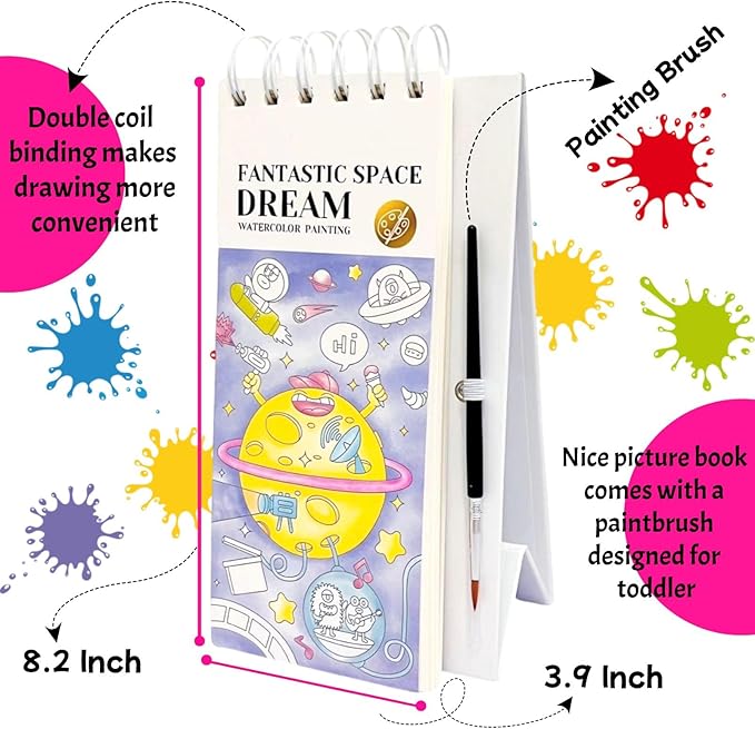 Riomhorry Water Coloring Books for Toddlers, Water Painting Easel Books with Brush for Kids Ages 2-4, 4-8, Watercolor Book to Toddler Painting Activities, Fantastic Space