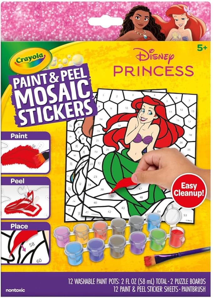 Crayola Paint & Peel Mosaic Stickers (20+ Pcs), Paint by Number for Kids, Mosaic Arts & Crafts, Kids Washable Paint, Sticker Sheet