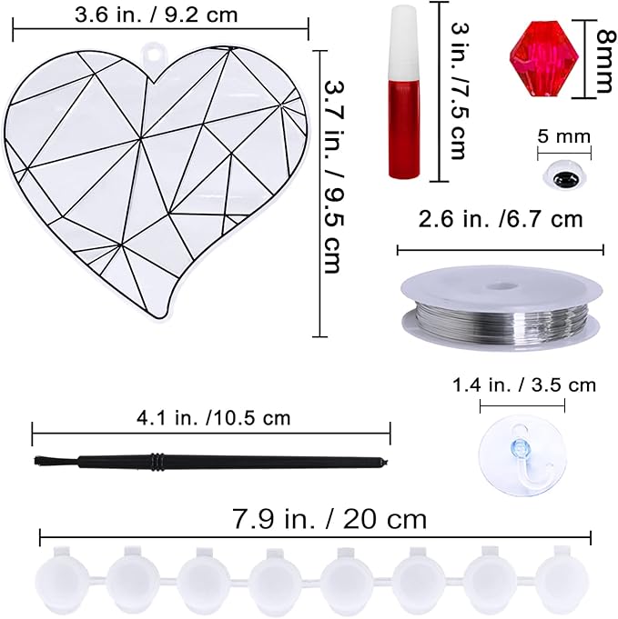 Winlyn 24 Sets Heart Suncatchers Ornaments Decorations DIY Window Paint Art Stickers Crafts Heart Sun Catchers Kits for Kids Valentine's Day Pirate-Themed Birthday Activities Party Favors Art Project