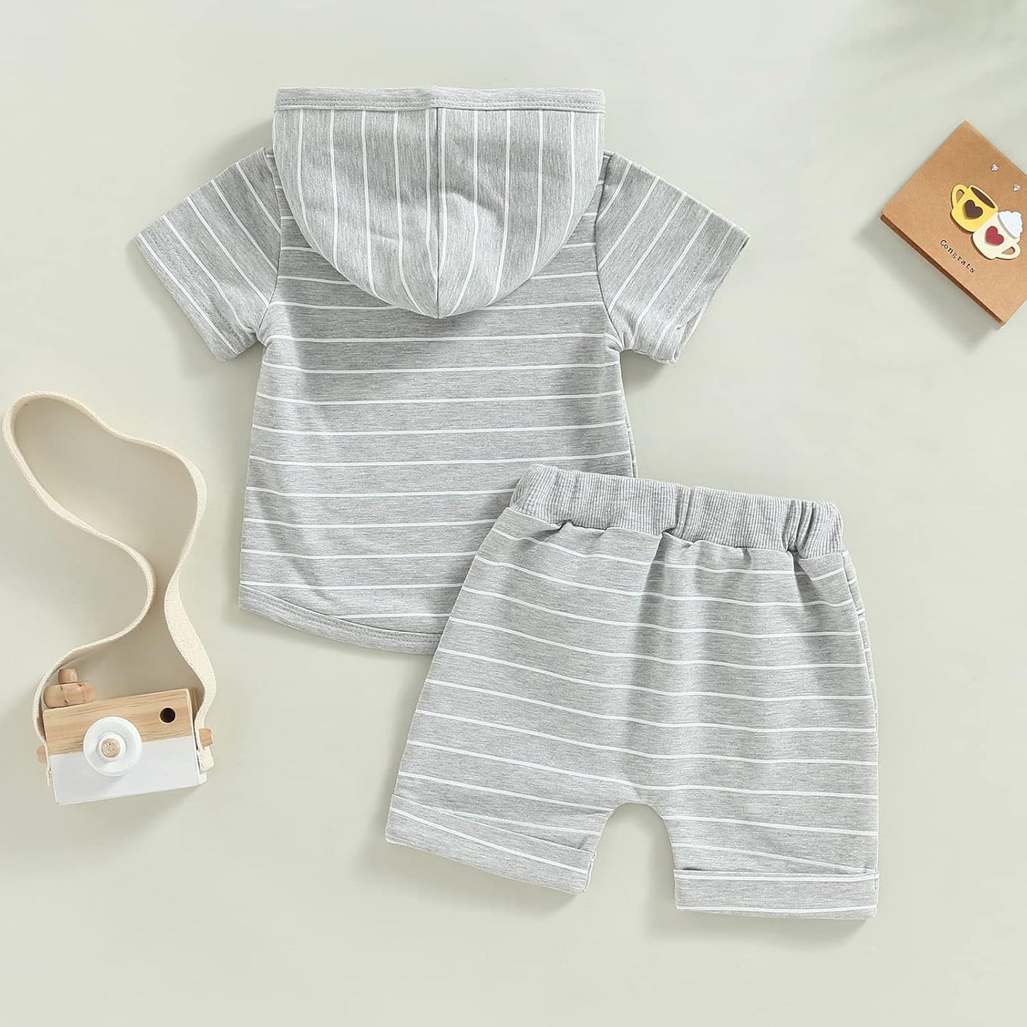 Toddler Baby Boy Summer Hooded Outfit Contrast Color Short Sleeve T Shirt Top Elastic Shorts Summer Clothes Set