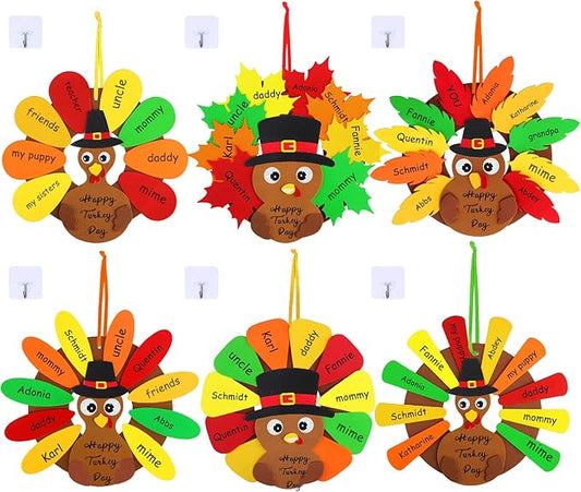 Winlyn 12 Sets Thanksgiving Wreath Signs Decorations Art Sets DIY Thanksgiving Craft Kits Give Thanks Turkey Fall Maple Leaf Foam Stickers Googly Eyes for Kids Party School Home Classroom Activities