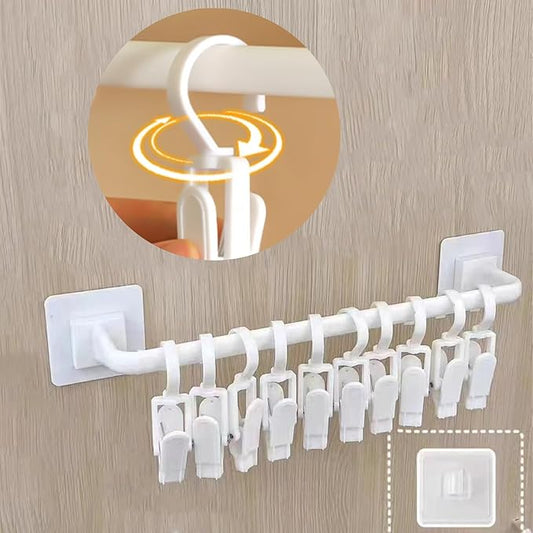 HGYZE Kid Pants Hanger Organizer with 10 Clips: Plastic Baseball Cap Display Holder, White Closet Rail Wall Mounted Door Rack for Drying Baby Socks, Cloth Diapers, Towel, Hats, Toddler Leggings