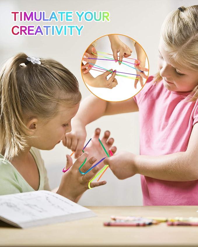 SONGTIY 6PCS Cats Cradle String, 65 Inch Long Rainbow Colourful Finger Rope, Chinese Finger String Games Toy for Kids, Adults, Children's Day, with A Sand Painting