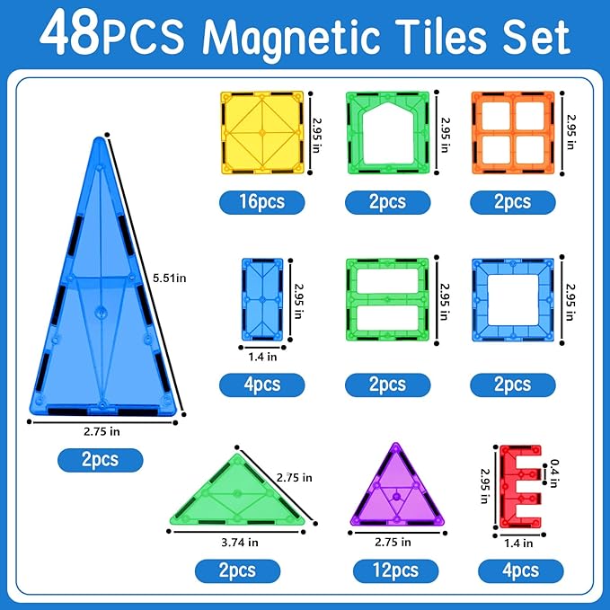Magnetic Tiles Toddler Building Blocks Toys, Magnet Montessori Kids Toys for 3+ Year Old Boys and Girls, Preschool Learning Sensory STEM Education Toys Games, Birthday Gifts Idea for Kids Toddlers.
