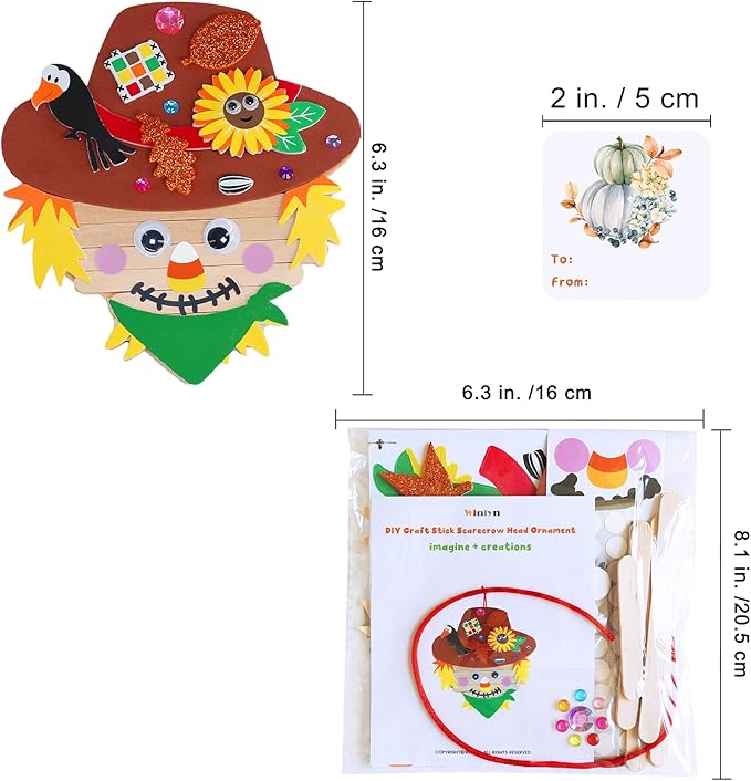 Winlyn 24 Sets Fall Craft Stick Scarecrow Head Making Kits DIY Popsicle Stick Scarecrow Heads Ornaments Art Sets for Kids Autumn Decorations Halloween Harvest Season Art Project Classroom Activities