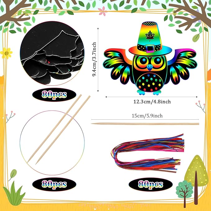 Hollowfly 80 Pcs Owl Scratch Cards for Boys Girls Owl Party Favors Colorful Scratch Off Paper for Christmas DIY Valentines Classroom Birthday Party Art Project