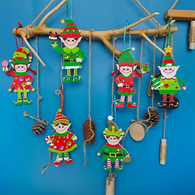 Winlyn 24 Sets Christmas Craft Kits Winter Crafts DIY Santa's Helper Elf Ornaments Decorations Arts Sets Elf Christmas Foam Stickers for Kids Holiday Festive Home Classroom Activities Party Favors