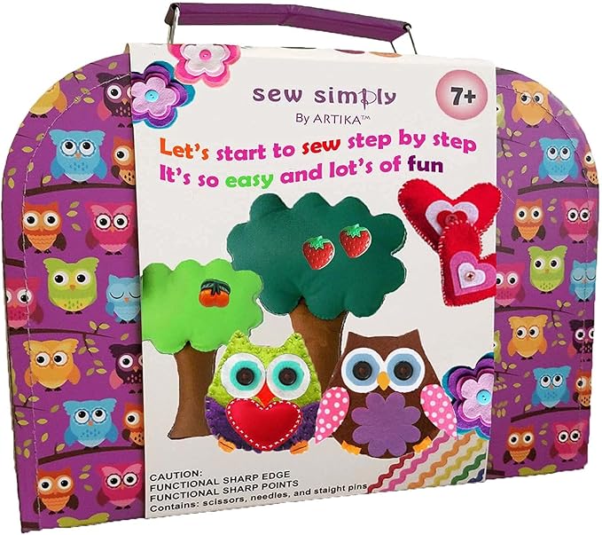 ARTIKA Owl Themed Kids Sewing Kit with Booklet, Stencil & Travel Case