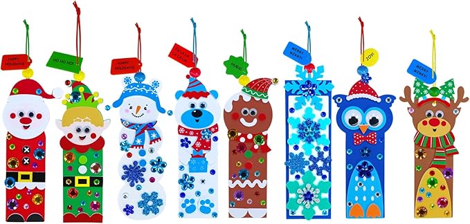Winlyn 24 Sets Christmas Craft Kits Winter Crafts DIY Christmas Ornaments Bookmarks Decorations Festive Foam Stickers Christmas Arts and Crafts for Kids Holiday Classroom Art Activities Party Favors
