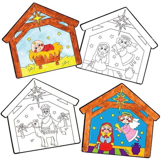 Baker Ross AX571 Nativity Window Decorations - Pack of 12, Unisex Hanging Decoration, Perfect for Kids Arts & Crafts Projects, Ideal for Sunday School Tasks, Craft Groups Activities and Home Crafting