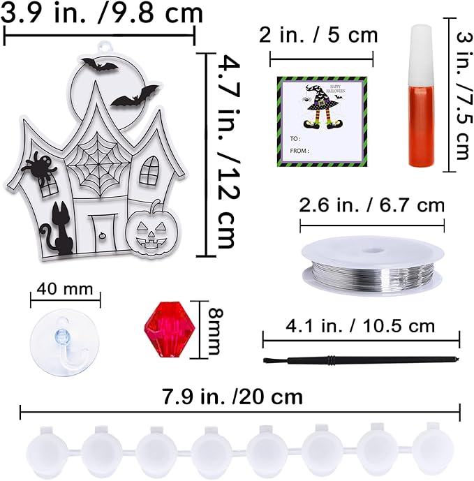 Winlyn 27 Sets Halloween Suncatchers Ornaments Decorations DIY Window Paint Art Suncatchers Halloween Craft Kits Bat Ghost Spider Monster Sun Catchers for Kids Classroom Party Activities Art Project