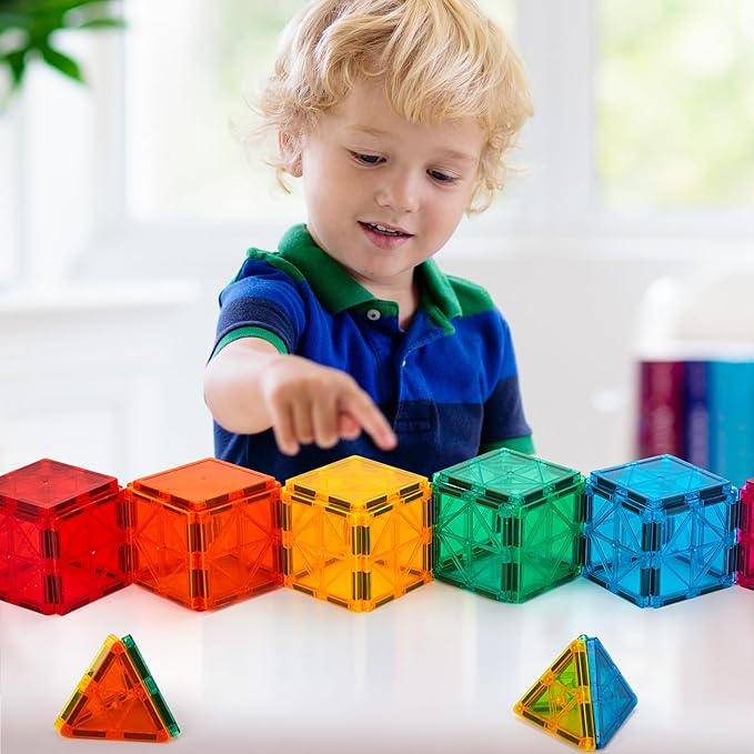 Magnetic Tiles, 64 PCS Magnetic Building Blocks, Magnets Building Set, STEM Toys for Kids Boys and Girls Creative and Inspirational