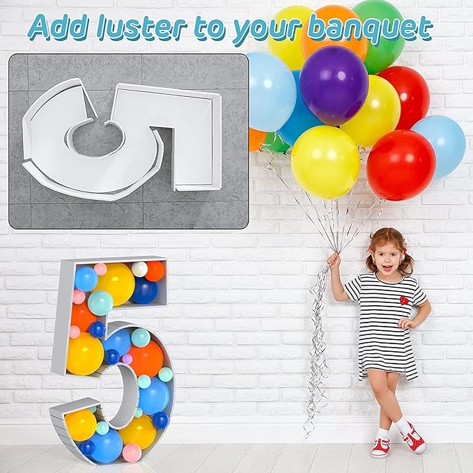 Mosaic Balloon Frame Light Up Numbers 5 Pre-Cut Large Foam Board Sign Cut-out for Boy Girl Birthday Backdrop Anniversary Decoration