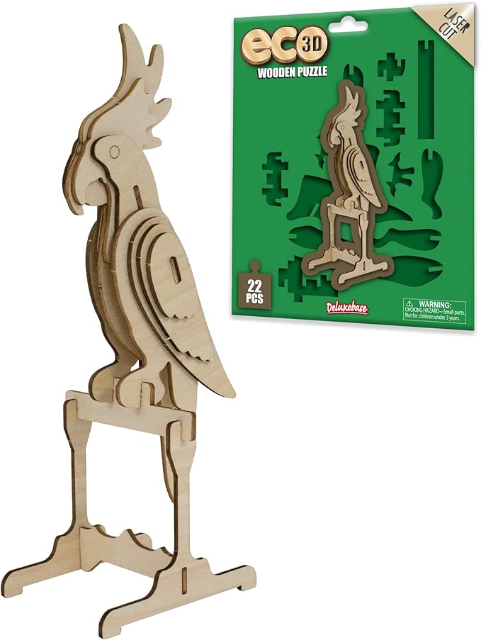 Eco 3D Wooden Puzzle Parrot from Deluxebase. Animal Themed DIY 3D Puzzle Craft Kit. Sustainable Wood Jungle Animal Toys. Perfect Model Building Kits for Educational Toys and Kids Party Favors
