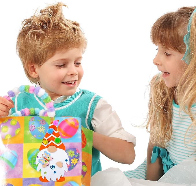 Winlyn 24 Sets Easter Decorations DIY 3D Gnome Ornaments Easter Craft Kits Assorted Foam Easter Gnome Ornaments Easter Stickers for Kids Party Favors Easter Spring Classroom Home Activity Art Project