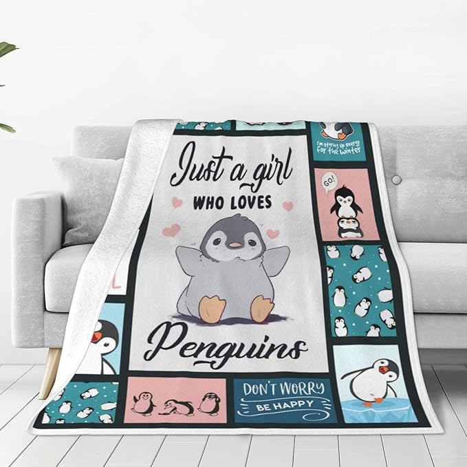 Penguin Blanket Gifts for Boys Girls Women Kids Adults Penguin Lover Blue Ice Antarctic Cute Animals Throw Blanket Soft Cozy Fleece Plush Warm Flannel Bedding Blanket for Couch Sofa Chair 40"X50"
