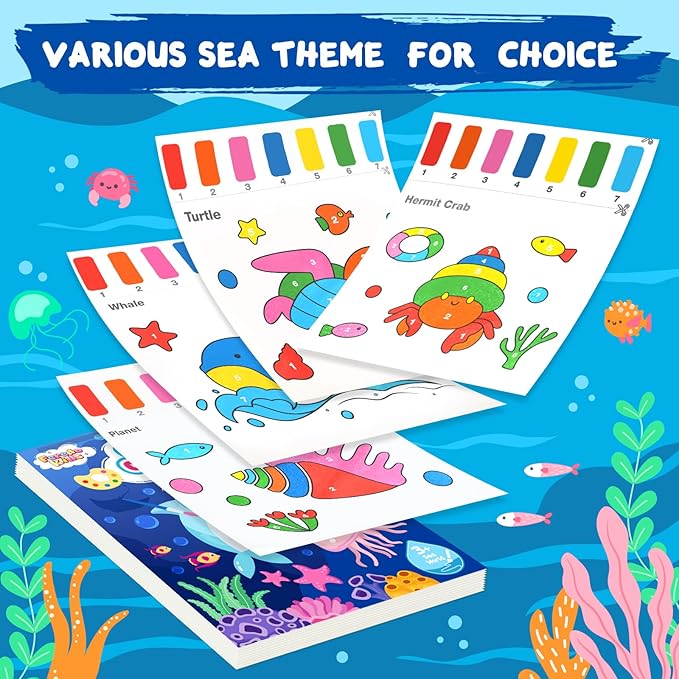 Water Coloring Books for Toddlers - Easter Basket Stuffers Watercolor Paint Book Drawing Art Paper for Kids Mess Free Craft Supplies kit Toy for Age 3 4 5 6 Valentines Birthday Gift(Sea)