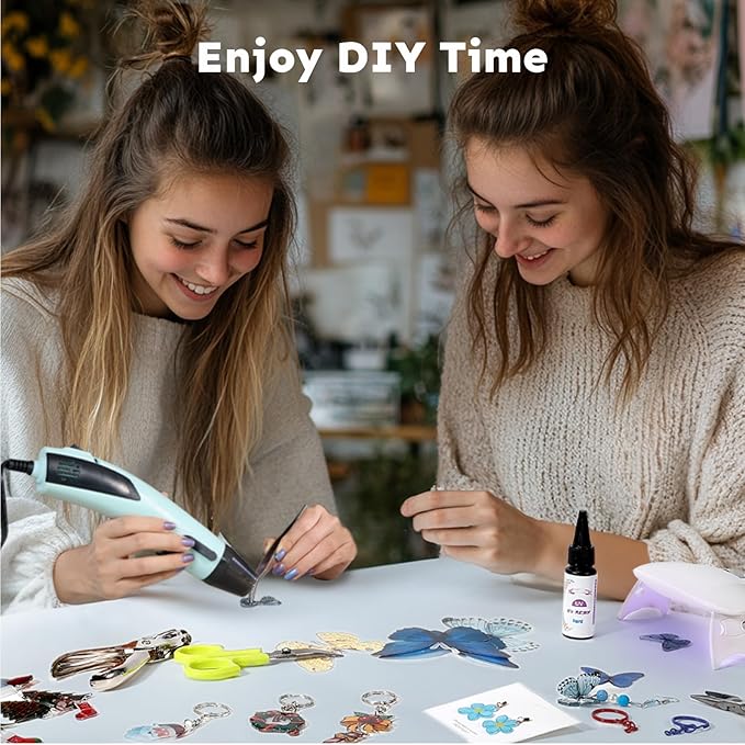 Auihiay Printable Shrink Plastic Sheet Kit, Include Heat Gun, UV Resin, UV Lamp, 20 PCS Printable Shrink Papers and Rich DIY Tools for Crafts Kids DIY Jewelry Making, DIY Christmas Ornaments